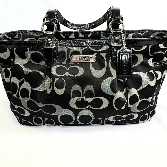 Coach Handbags - Coach Black and Silver Metallic Signature Handbag